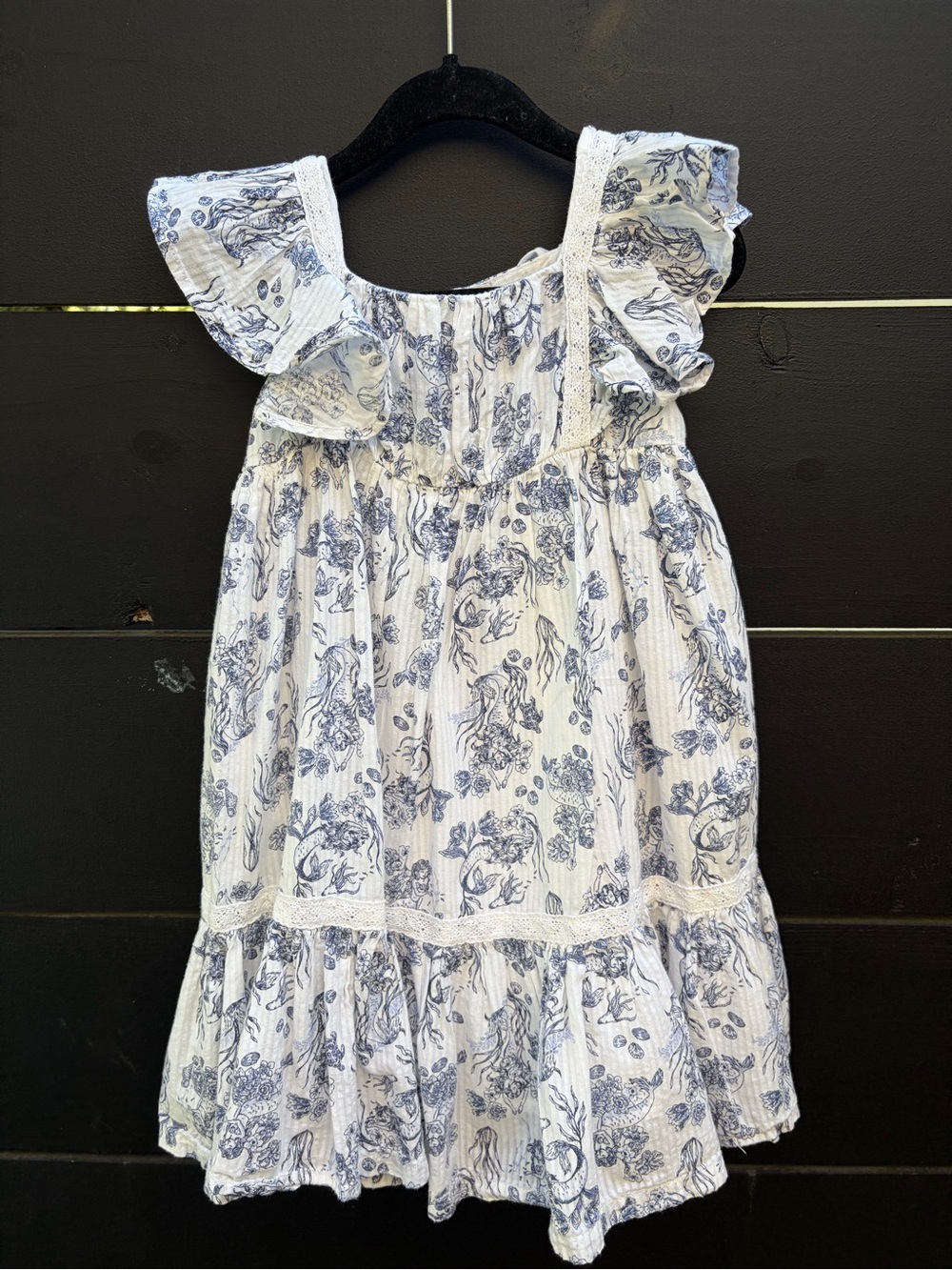 Rachel Zoe Girls Blue & White Toile Ruffle Dress Size 4T